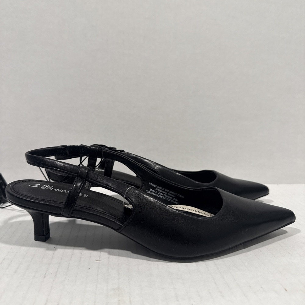 No Boundaries Women's Black Pointed Toe Slingback Buckle Synthetic Heel Size 10